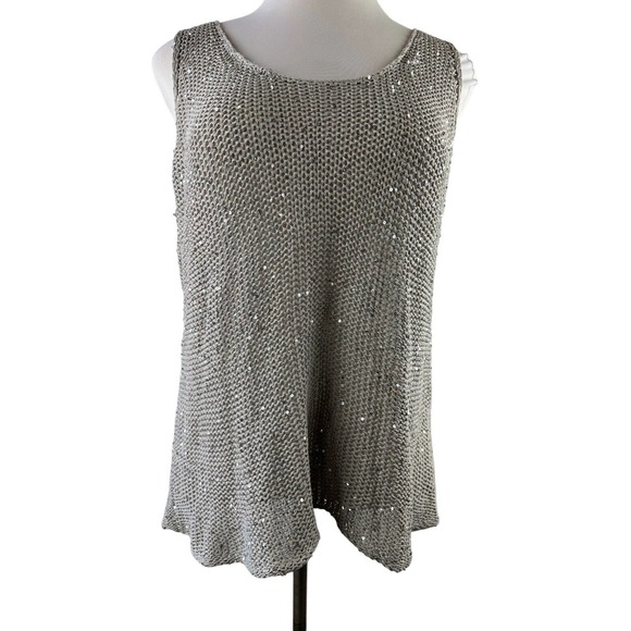 Eileen Fisher Sequin Chainmail Open Knit Sweater Tank Top Women's Plus Size 2X - Picture 10 of 10